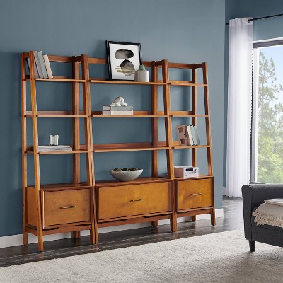 Landon Mid-Century Acorn Wood 3pc Etagere Bookcase Set