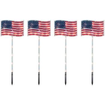Northlight Lighted Flags Americana Pathway Marker Lawn Stakes - 28" - Clear Lights - 4ct