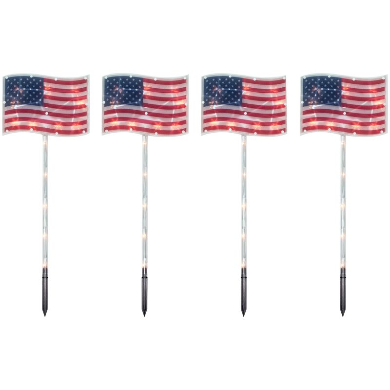 Northlight Lighted Flags Americana Pathway Marker Lawn Stakes - 28" - Clear Lights - 4ct, 1 of 7