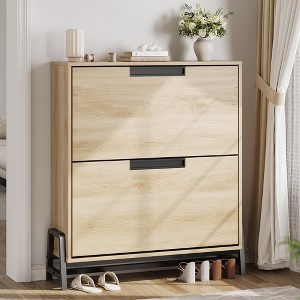 GustoWave Shoe Storage Cabinet with 2 Flip Drawers, Freestanding Shoe Organizer with Metal Legs, Adjustable Shelf Narrow Shoe Rack Cabinet - 1 of 4