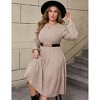 Coolmee Women Plus Size Fall Dresses Crew Neck Long Sleeve Flowy Casual Ribbed Knit Sweater Dress with Belt - 2 of 4