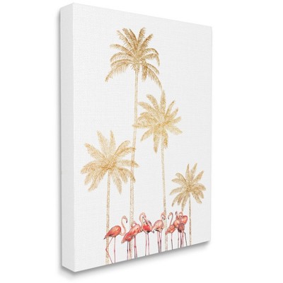 Stupell Industries Pink Flamingos Tropical Gold Outline Palm Trees