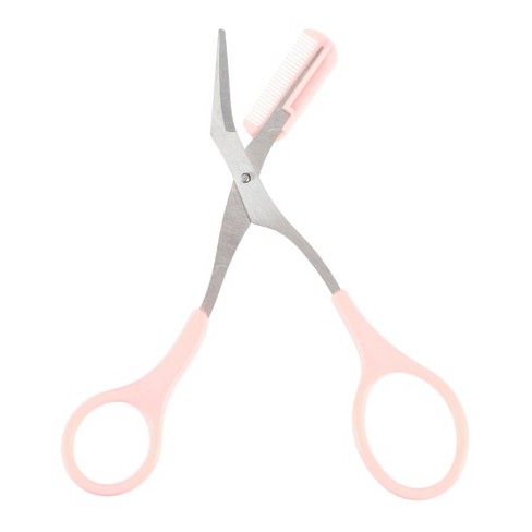 Unique Bargains Portable Stainless Steel Eyebrow Trimmer Scissors with Comb  1 Pc Pink