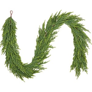 9 Ft Realistic Christmas Garland, Real Touch Norfolk Pine Garland for Mantle, Dense Artificial Greenery Garland Decor for Fireplace Stairs Table - 1 of 4