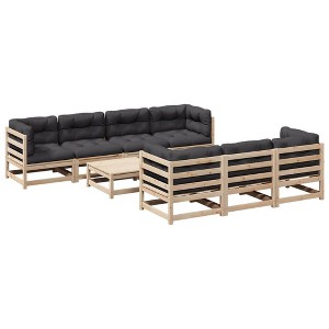 vidaXL 8-Piece Patio Sofa Set with Cushions - Modular Outdoor Pinewood Lounge - Garden, Terrace, Deck, Backyard Seating - 242.5 lb Capacity Per Seat - 1 of 4