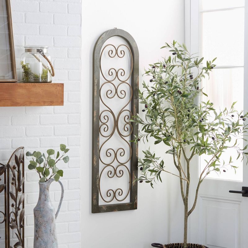 Wood Scroll Arched Window Inspired Wall Decor with Metal Scrollwork Relief Brown - Olivia &#38; May, 5 of 9