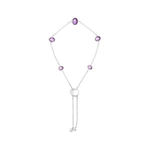 Haus of Brilliance Silver Bezel Set Purple Amethyst 5 Station Adjustable Bolo Bracelet - 1 of 4