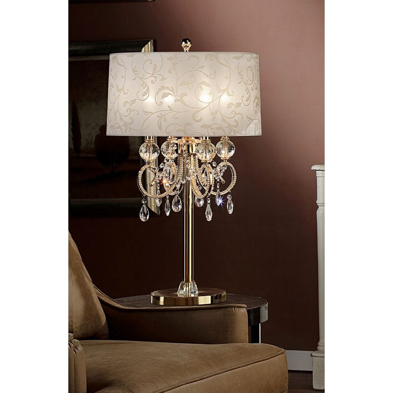 32.5&#34; Antique Metal Table Lamp with Crystals (Includes CFL Light Bulb) Gold - Ore International, 3 of 4