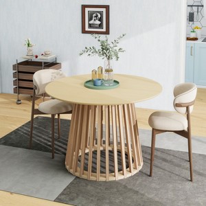 Round Coffee Table, Grille Molding, Suitable for Bedroom, Living Room - 1 of 4