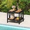 Tangkula 2PCS Outdoor Side Table 2-Tier Coffee End Table w/ 1.57" Umbrella Hole Storage Shelf - 2 of 4