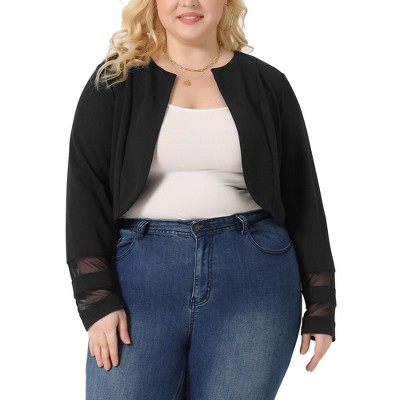 Agnes Orinda Women's Plus Size Mesh Long Sleeve Open Front Office Cropped Shrug