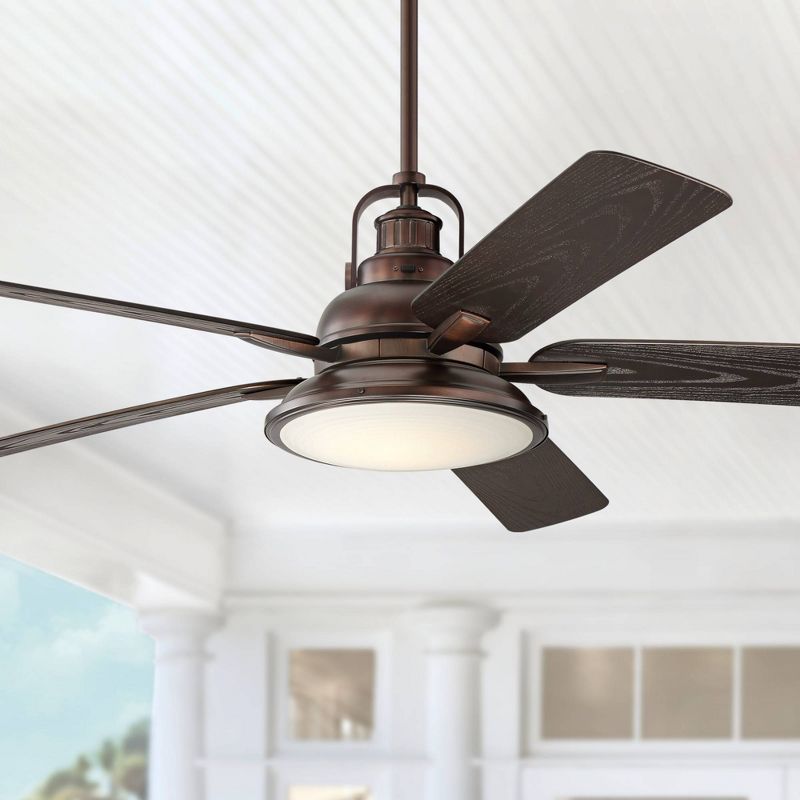 60" Casa Vieja Wind and Sea Industrial Indoor Outdoor Ceiling Fan with Dimmable LED Light Remote Oil Brushed Bronze Frosted Glass Wet Rated for Patio, 2 of 10