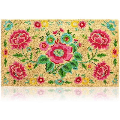 Natural Coir Doormat, Flower Welcome Mat (30 x 17 In)