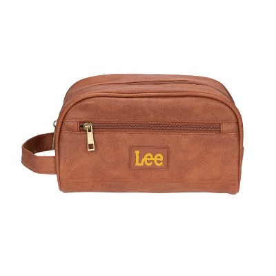 Lee Men's Toiletry Bag, PU Leather Travel Dopp Kit, Water-Resistant Men's Travel Size Toiletries Containers, Travel Essentials Hanging Cosmetic Bag