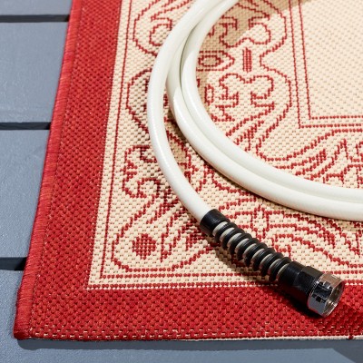 Natural and Red Square Synthetic Indoor/Outdoor Area Rug