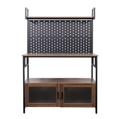 LIVAREEmlen Kitchen Bakers Rack with Door, Microwave Oven Stand, Utility Storage Shelf, Durable Kitchen Organizer for Small Spaces