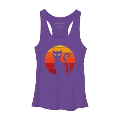 Women's Design By Humans Vintage Retro Sunset Halloween Black Cat I By lemonpepper Racerback Tank Top