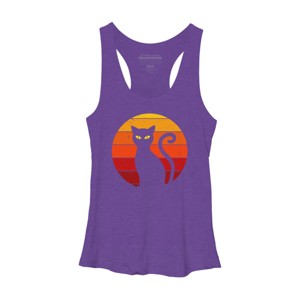 Women's Design By Humans Vintage Retro Sunset Halloween Black Cat I By lemonpepper Racerback Tank Top - 1 of 3