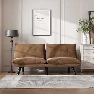 GlasFlength Leather Feeling Convertible Folding, Modern sofa Bed, Brown, 67"*16"*32" - 1 of 4