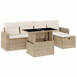 vidaXL 6 Piece Patio Sofa Set with Cushions Poly Rattan - Beige and Cream without Storage - 1 of 4