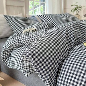 Black White Gingham Duvet Cover Queen 100 Washed Cotton Plaid Checkered Set with Zipper, Durable, Breathable, Easy Care - 1 of 4