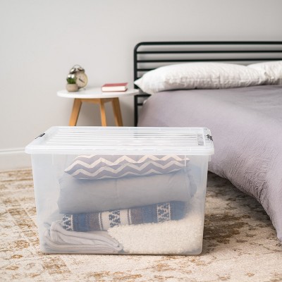 Clear 33 Gallon Stackable Plastic Storage Box with Buckle Lid