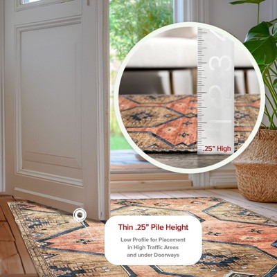Judy Rust and Brown Medallion Washable Synthetic Area Rug
