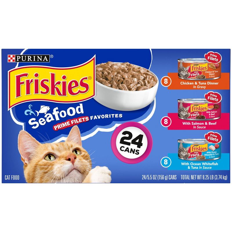 Purina Friskies Seafood Prime Filets with Chicken, Beef and Seafood Wet Cat Food - 5.5oz/24ct Variety Pack, 3 of 10