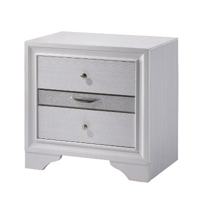 CLIHOME Contemporary Bedroom Storage Cabinet Nightstand with Silver Accents and Hidden Jewelry Drawer