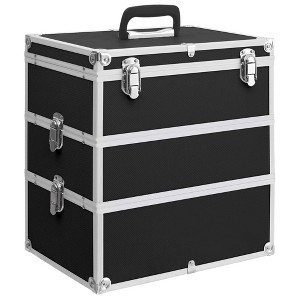 vidaXL Make-up Case 14.6"x9.4"x15.7" Black Aluminum - 1 of 4