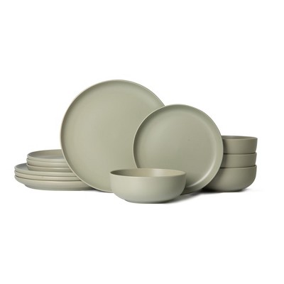 Syemin Dining Bowls 4 Person Stoneware Dinnerware Set Microwave Dishwasher Safe Chip-Resistant Matte Glaze Stackable Storage, Green, 10"*10"*2.4"