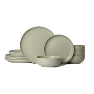 Syemin Dining Bowls 4 Person Stoneware Dinnerware Set Microwave Dishwasher Safe Chip-Resistant Matte Glaze Stackable Storage, Green, 10"*10"*2.4" - 1 of 4