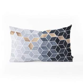 Elisabeth Fredriksson Soft Blue Gradient Cubes Lumbar Throw Pillow Black/Gold - Deny Designs