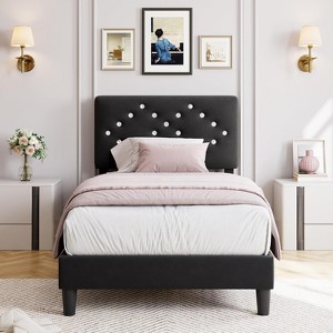 Twin/Full/Queen Size Velvet Upholstered Bed Frame with Tufted Headboard, Wood Slat Support, Noise-Free, Easy Assembly, No Box Spring Needed - 1 of 4