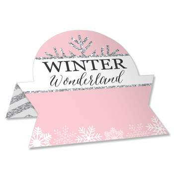 Big Dot of Happiness Pink Winter Wonderland - Holiday Snowflake Birthday Party and Baby Shower Tent Buffet Card - Table Setting Name Place Cards 24 Ct