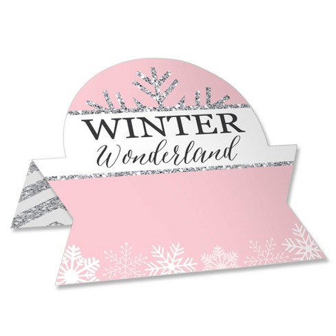 Big Dot of Happiness Pink Winter Wonderland - Holiday Snowflake Birthday  Party and Baby Shower Tent Buffet Card - Table Setting Name Place Cards 24  Ct