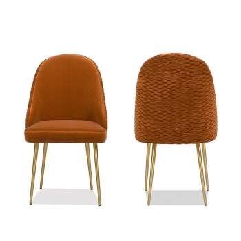 London Modern Glam Ruched Upholstered Dining Side Chair, Set of 2, Burnt Orange Performance Velvet