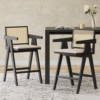 27'' Modern Bar Stool with Padded Seat,Wood Counter Height Barstools with Arm Backrest for Kitchen Island,Dining Room-Tanpinhause