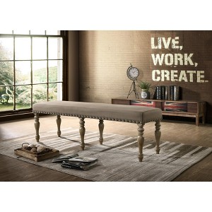 Roundhill Furniture Birmingham Microfiber Upholstered Bench with Nail Head Trim in Driftwood Finish - 1 of 4