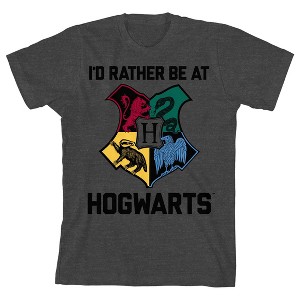 Harry Potter I'd Rather Be At Hogwarts Boy's Charcoal Heather T-shirt - 1 of 3