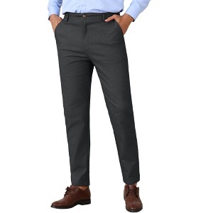 Lars Amadeus Men's Slim Fit Tapered Leg Flat Front Business Trousers Dress Pants - 1 of 4