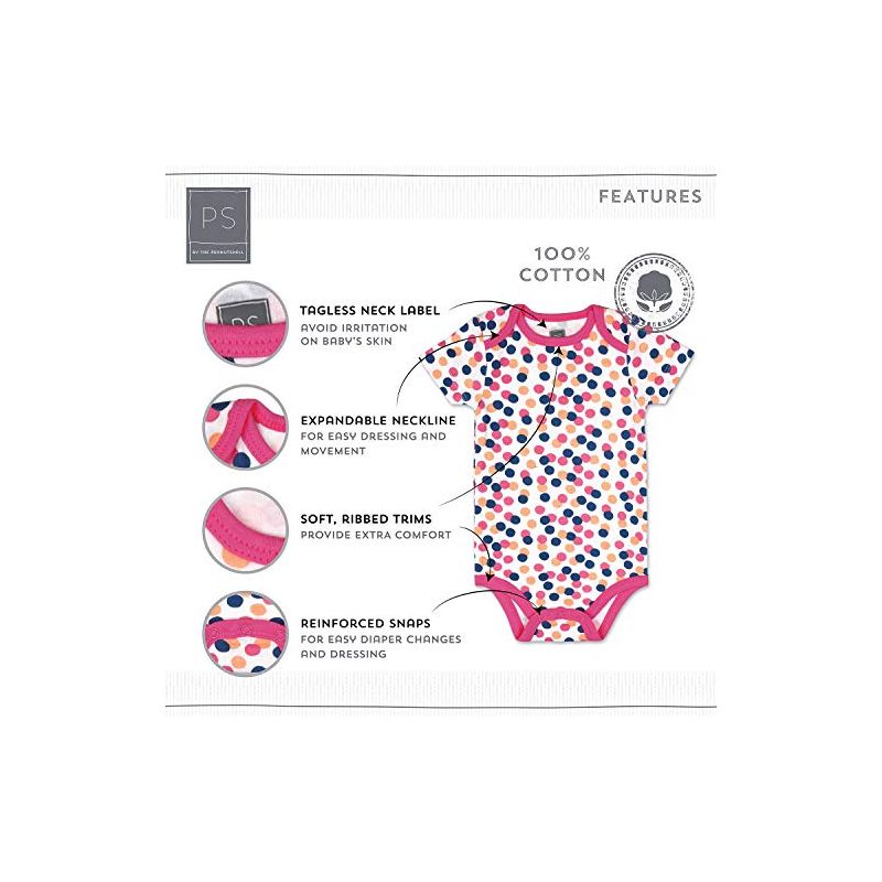 The Peanutshell Baby Girl Short Sleeve Bodysuits, 5-Pack, Dots & Ballet Slippers, Newborn to 24 Months, 3 of 7
