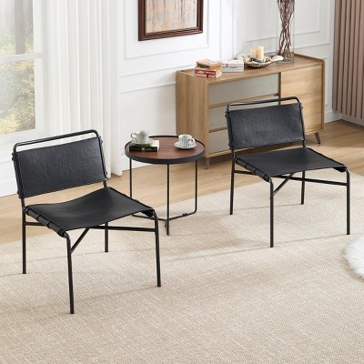 INFURNIC Accent Chairs 2PCS Leather Leisure Chairs Medieval Armless Chair Retro Accent Chairs for Living Room, Black, 21.65"*25.59"*28.34"