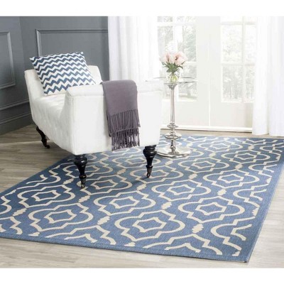 Blue and Beige Synthetic Flat Woven Reversible 5' x 7' Area Rug