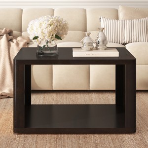 APRILSOUL30.80"Square Coffee Table for Living Room in Dark Brown Farmhouse Coffee Table with Storage,2-Tier Center Table - 1 of 4