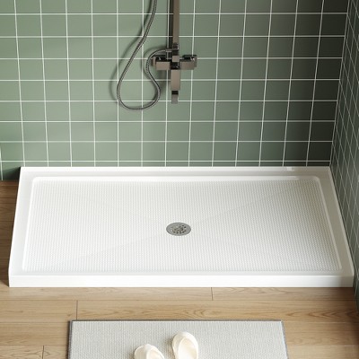 60x32 IN Left Drain Shower Pan, Single Threshold Base, Non-Slip Textured Surface, Lightweight ABS Shower Base, Easy Install, Includes Drain Kit