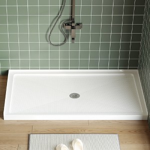 60x32 IN Left Drain Shower Pan, Single Threshold Base, Non-Slip Textured Surface, Lightweight ABS Shower Base, Easy Install, Includes Drain Kit - 1 of 4