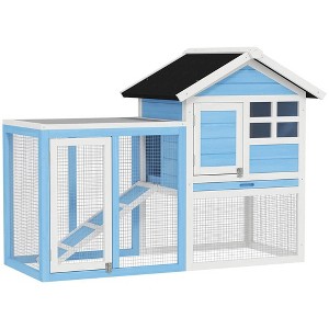 Resenkos Rabbit Hutch, Duck Cage Hutch,Rabbit Coop,48" Wooden Rabbit Hutch Bunny Cage with Waterproof Asphalt Roof,Removable Tray and Ramp, Light Blue - 1 of 4
