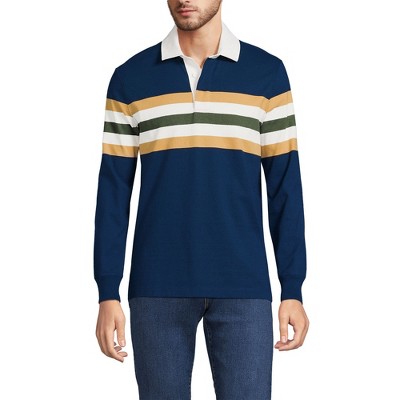 Lands' End Men's Long Sleeve Stripe Rugby Shirt - Large - Navy/green ...