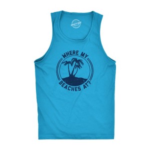 Mens Fitness Tank Where My Beaches At Tanktop Funny Summer Vacation Shirt - Crazy Dog Men's Tank Top - 1 of 4